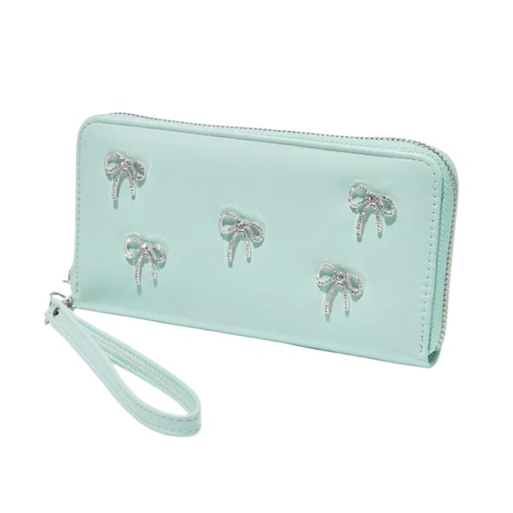Handbags - Mint Green Wristlet Wallet with Ribbons